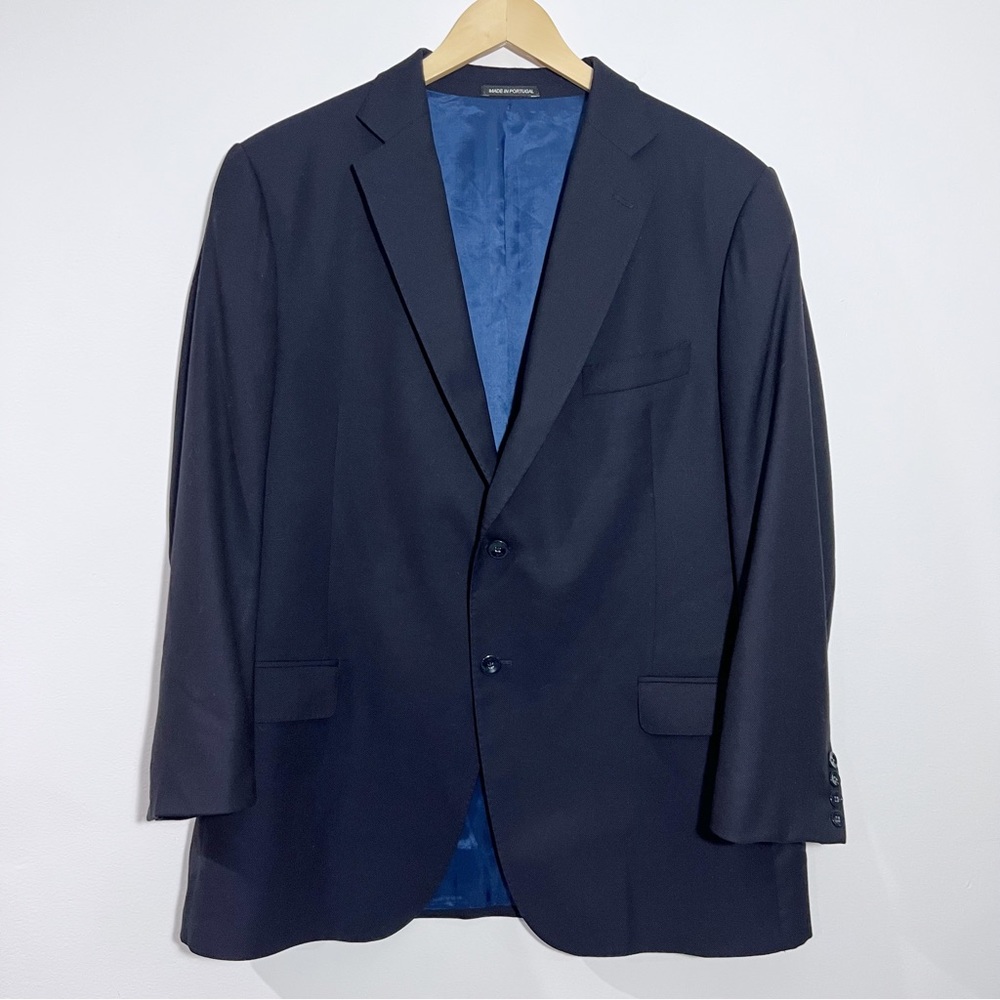J. Hilburn Guabello 100% Wool Navy Classic‎ Fit Blazer Two Button Size 45R